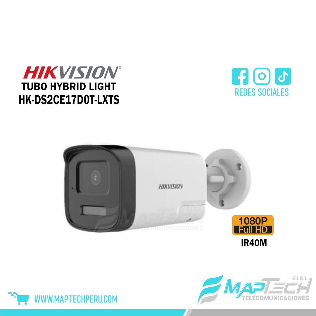 TUBO 2MP SMART HYBRID LIGHT IR 40M C/AUDIO 2 VIAS Y SIRENA HIKVISION