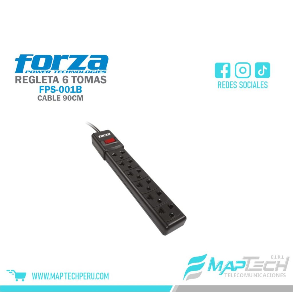 REGLETA NEGRA 6 TOMAS CABLE 90CM FORZA