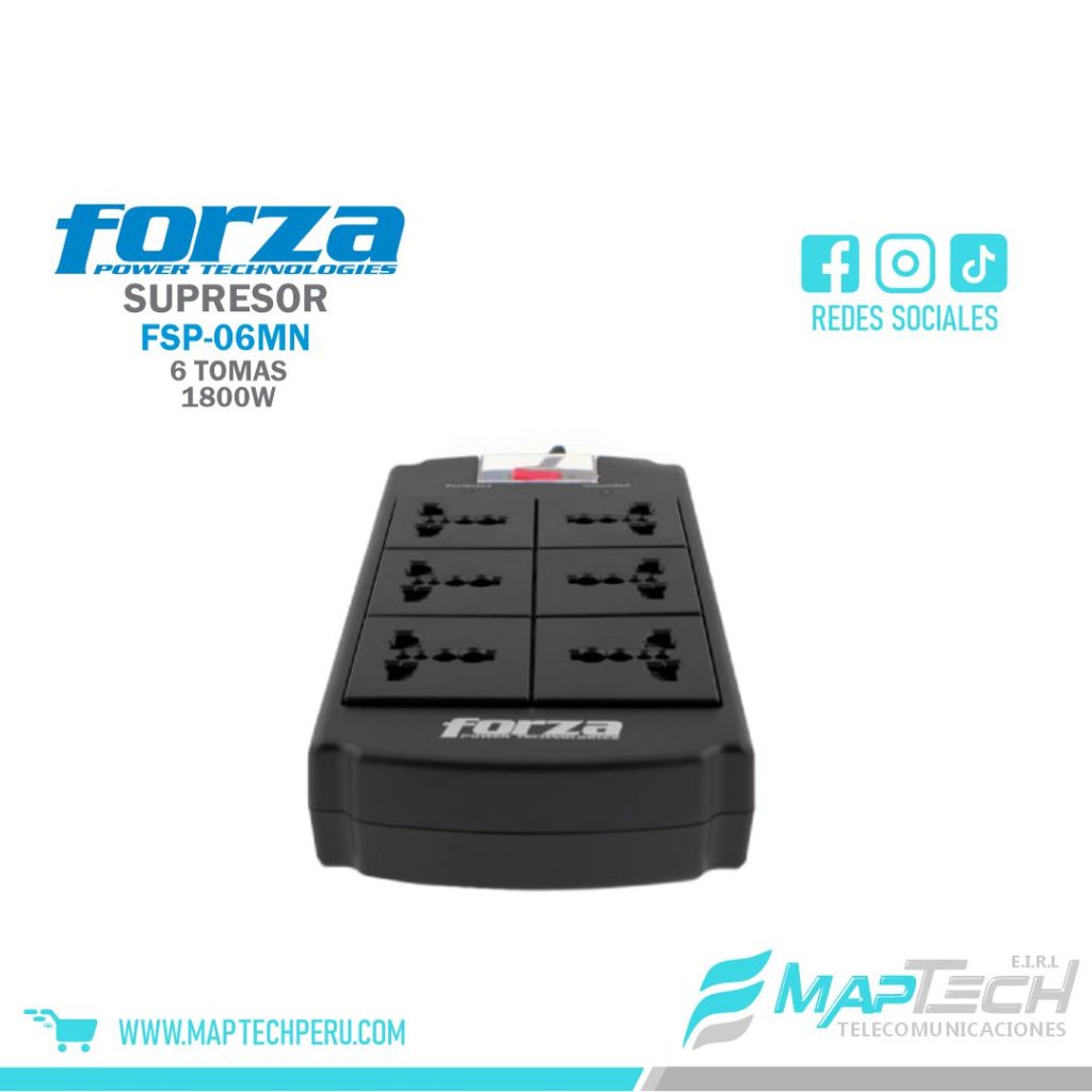 SUPRESOR DE PICOS 6 TOMAS Nema 5-15R FORZA