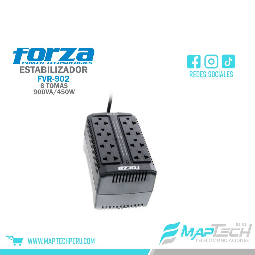 ESTABILIZADOR 8 TOMAS 900VA/450W 220V FORZA