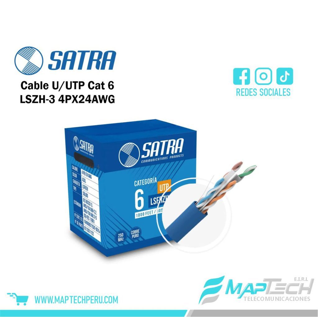 Cable U/UTP Cat6 LSZH-3 4PX24AWG Azul Satra