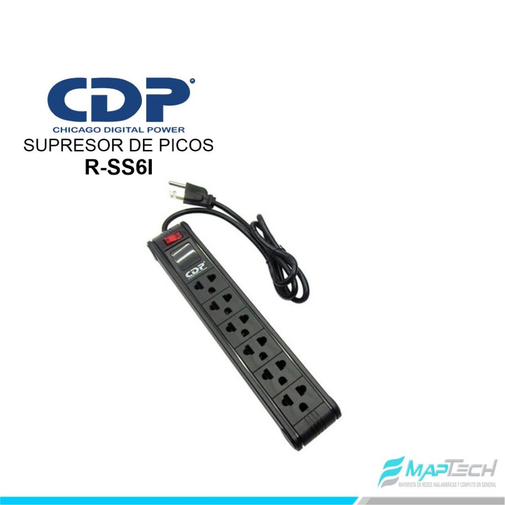 SUPRESOR DE PICOS CDP 6 TOMAS BLACK 220V R-SS6I