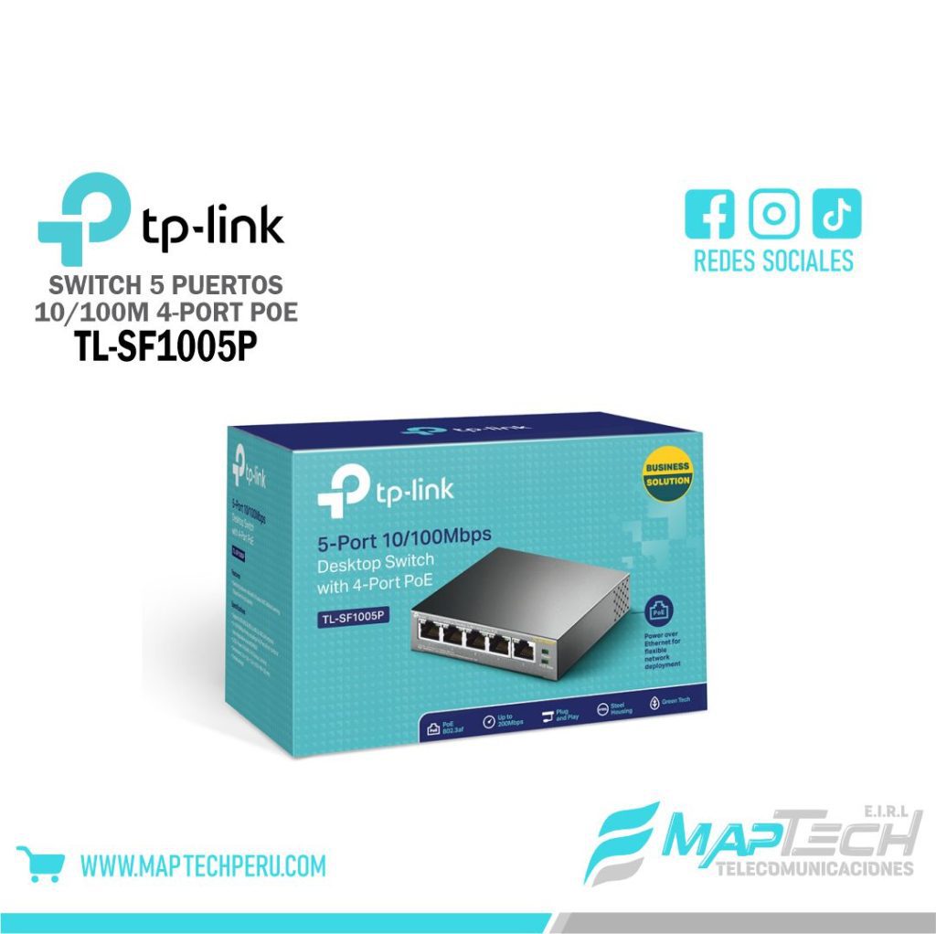 SWITCH 5 PUERTOS 10/100Mbps 4P PoE TL-SF1005P TP-LINK