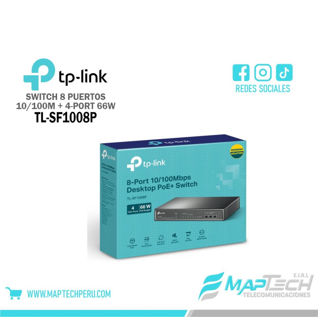SWITCH 4 PUERTOS 10/100 + 4 PUERTOS POE TL-SF1008P TP-LINK