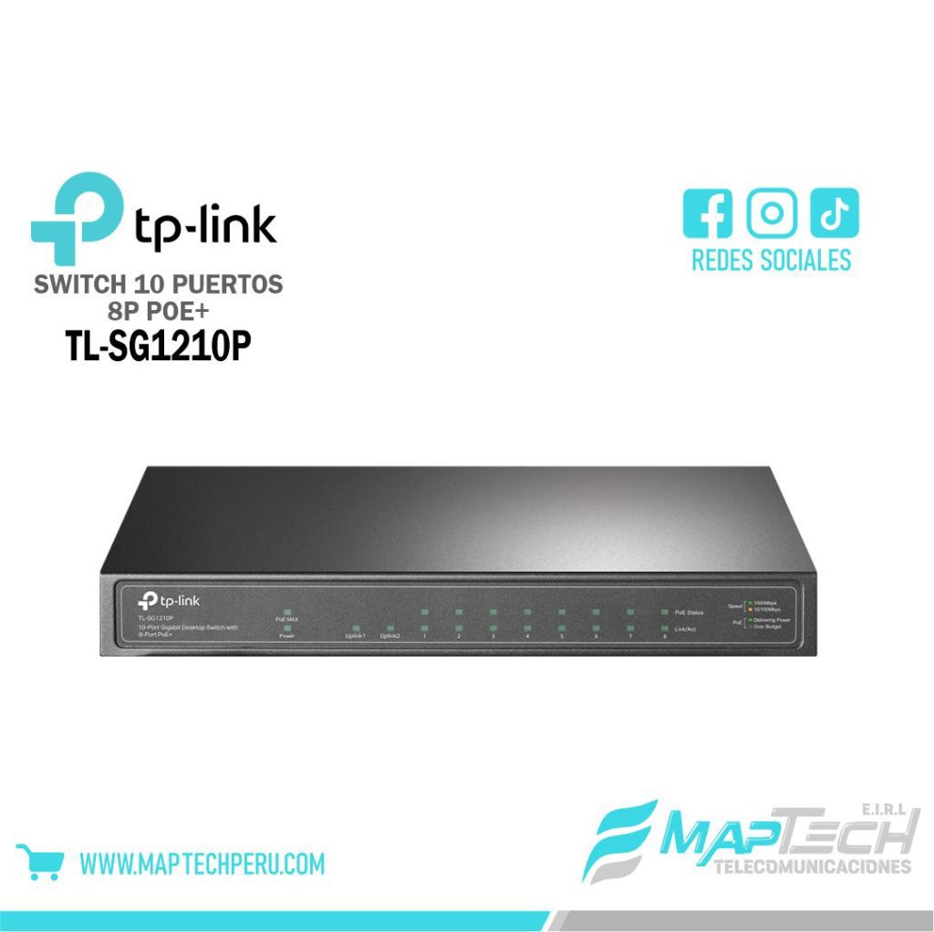 SWITCH 10 PUERTOS GIGABIT + 8 POE+ TL-SG1210P TP-LINK