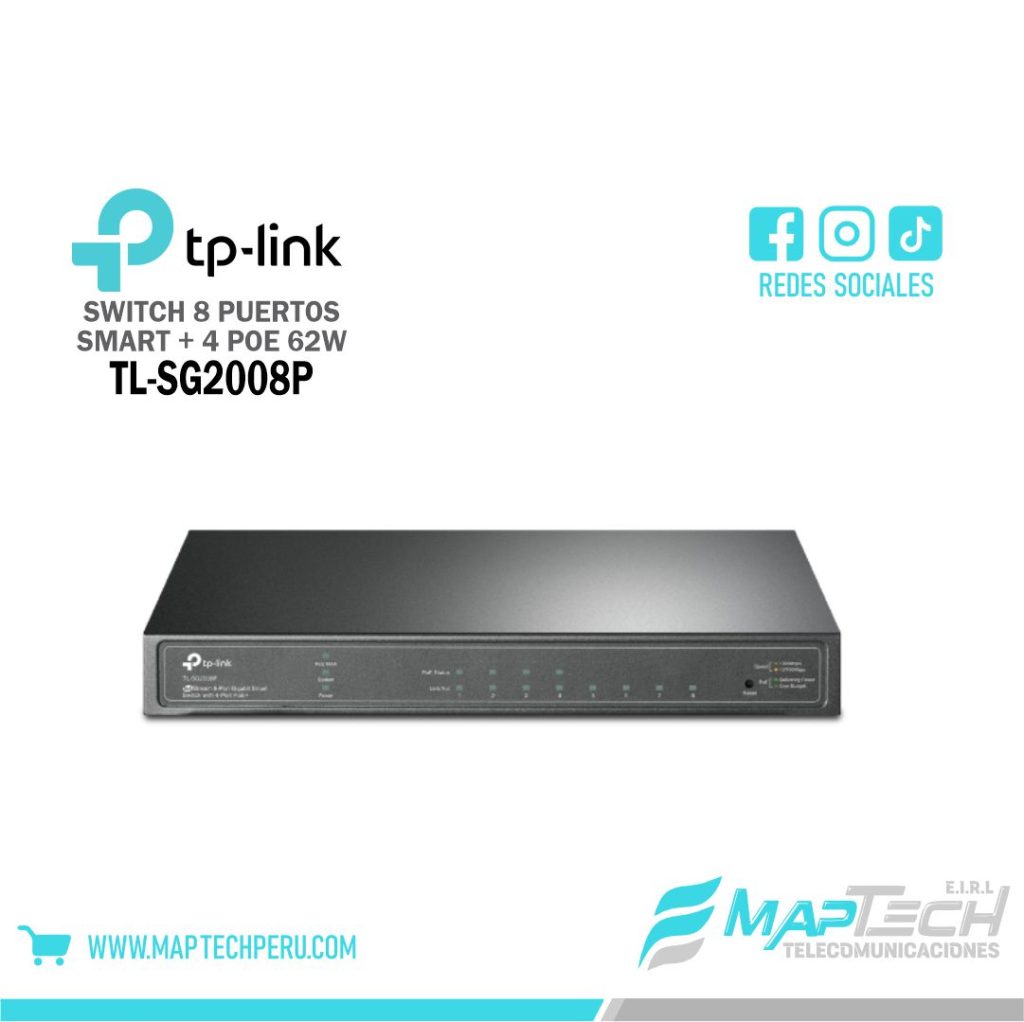 SWITCH 8 PUERTOS GIGABIT 4 PTOS POE+ TL-SG2008P TP-LINK