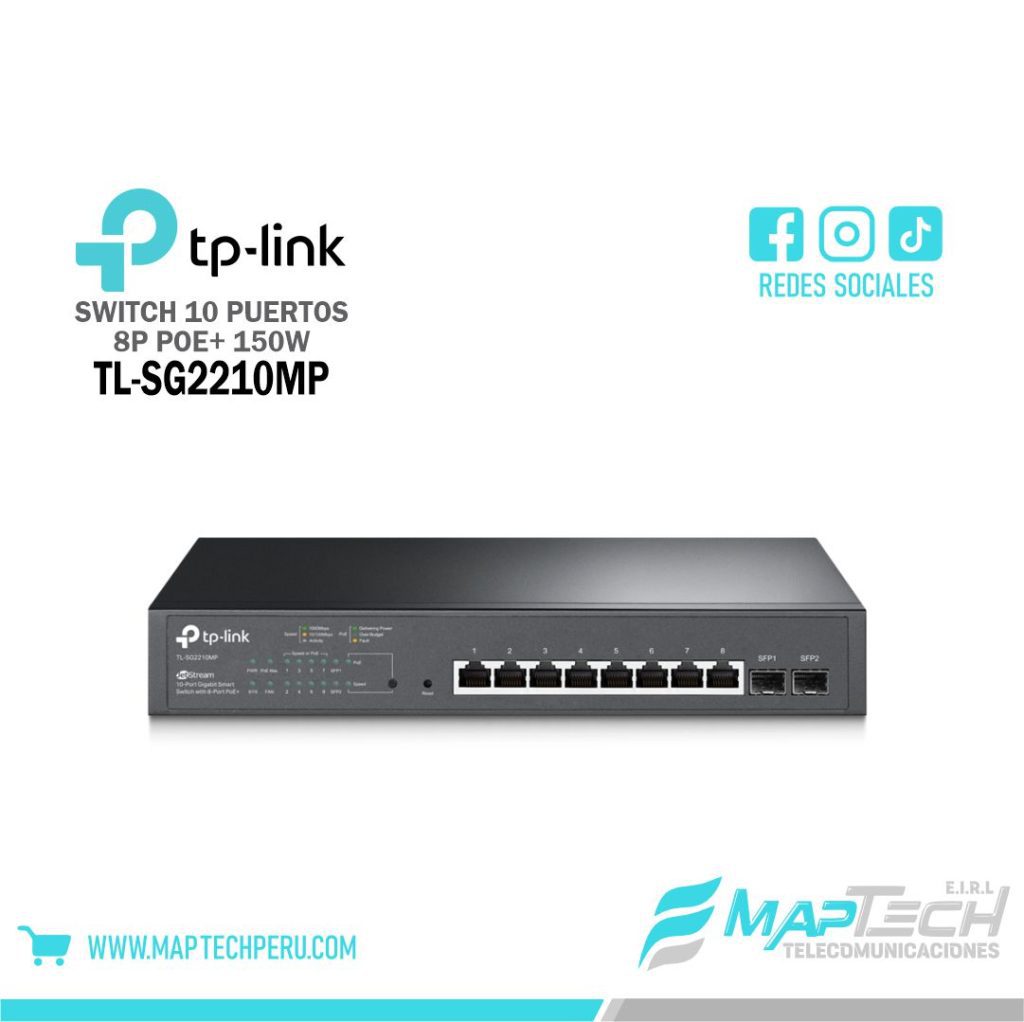 SWITCH 10 PUERTOS CON 8PTOS POE GIGABIT TL-SG2210MP TP-LINK