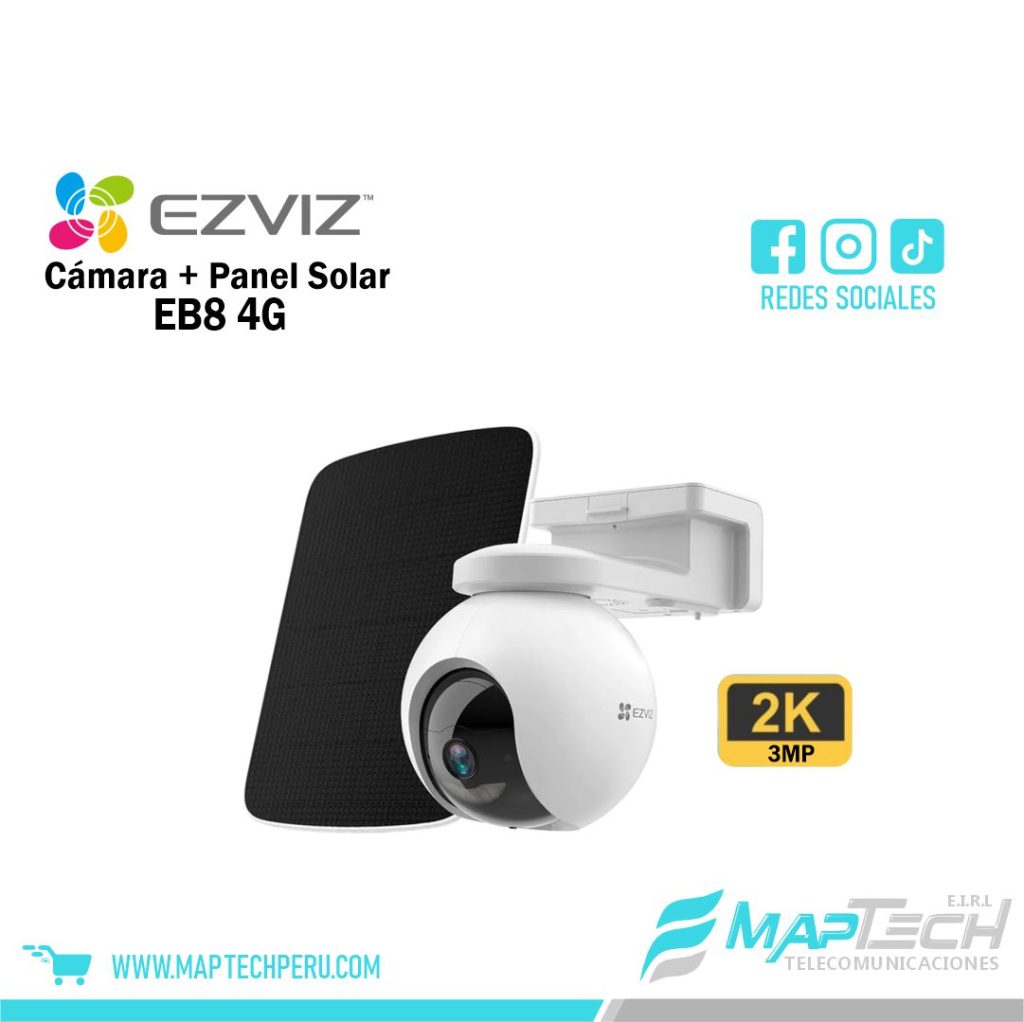 EZVIZ EB8 4G LTE Cámara de Seguridad PT Exterior 3MP 2K con Panel Solar