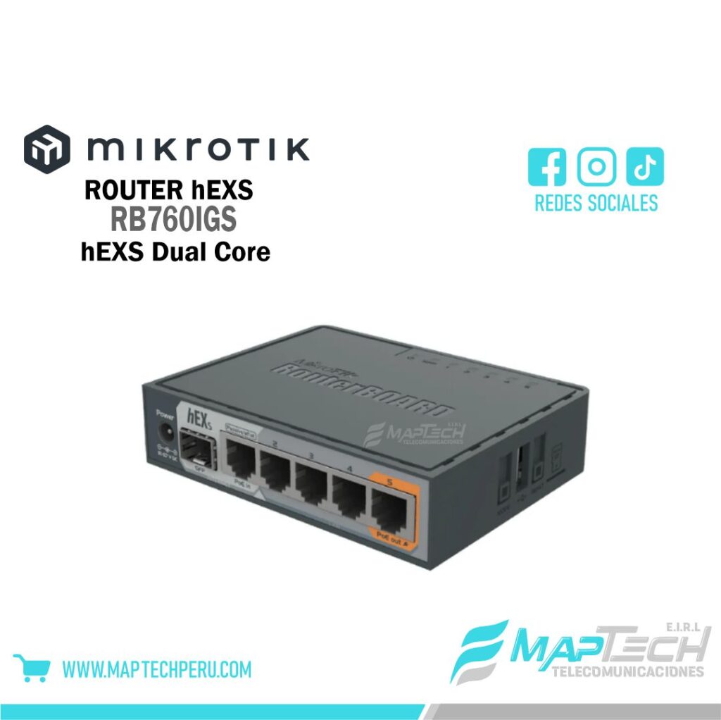 Mikrotik RB760IGS Router hEXS Dual Core 5 Puertos 1 PoE 1SFP
