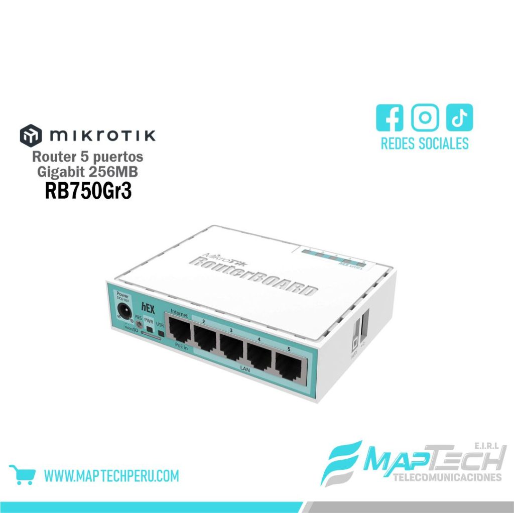 Router 5 Puertos Gigabit 1P USB RB750gr3 MIKROTIK