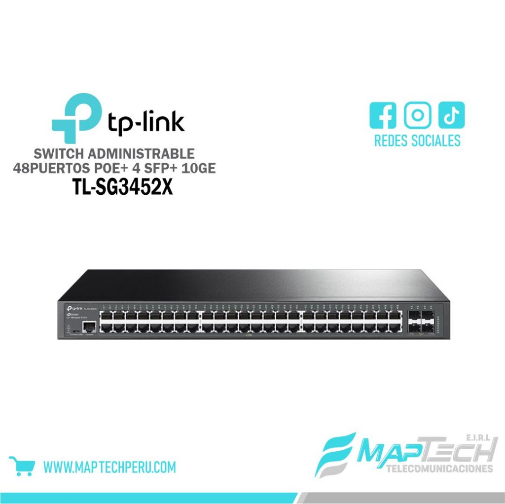 SWITCH Administrable 48 Puertos 4SFP 10GE L2 TL-SG3452X TP-LINK