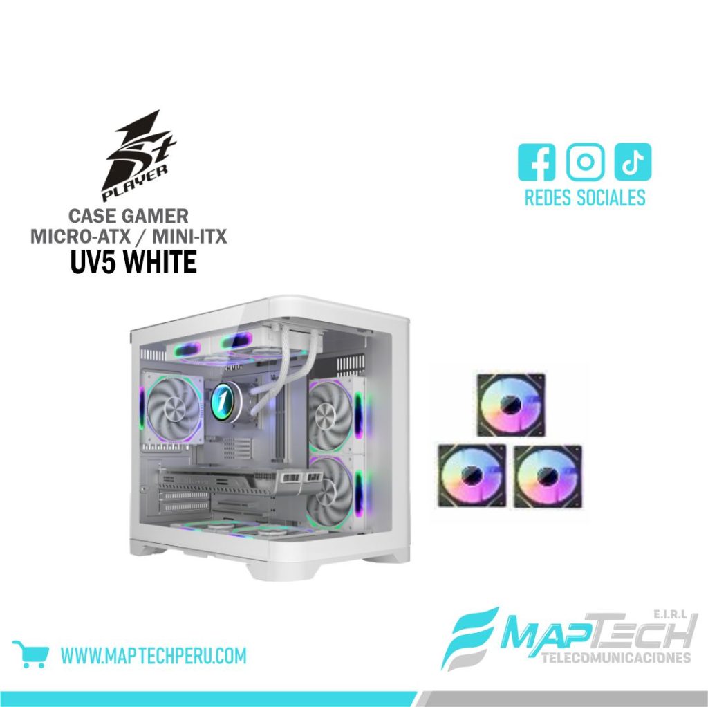 CASE GAMER SIN FUENTE UV5 WHITE + 3 COOLER 1STPLAYER