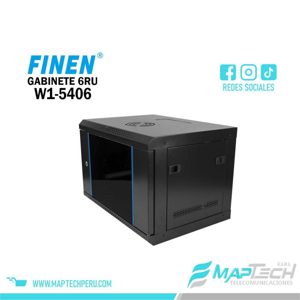 Gabinete de Pared 6RU 368 x 540 x 400mm c/puerta de vidrio FINEN