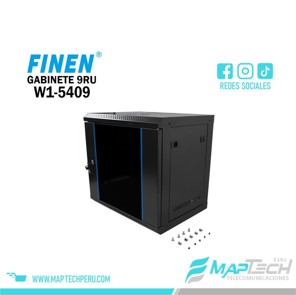 Gabinete de Pared 9RU 501 x 540 x 400mm c/puerta de vidrio FINEN