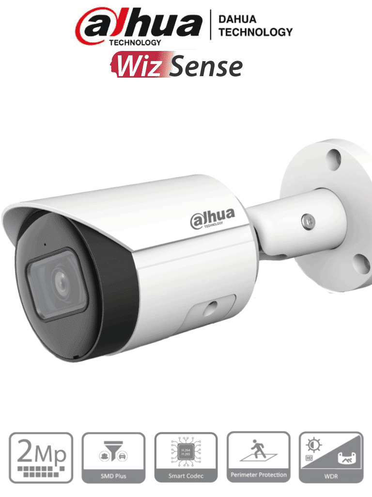 DH-IPC-HFW2241S-S CAMARA IP BULLET 2MP WIZSENSE, WDR 120DB, IR 30M, MIC, IP67, POE