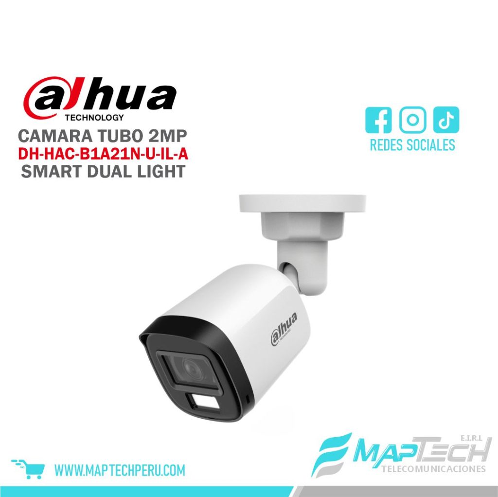 CAMARA TUBO 2MP, SMART DUAL LIGHT, MICROFONO INCORPORADO, DISTANCIA 20 MTS, PROTECCION IP67 DAHUA