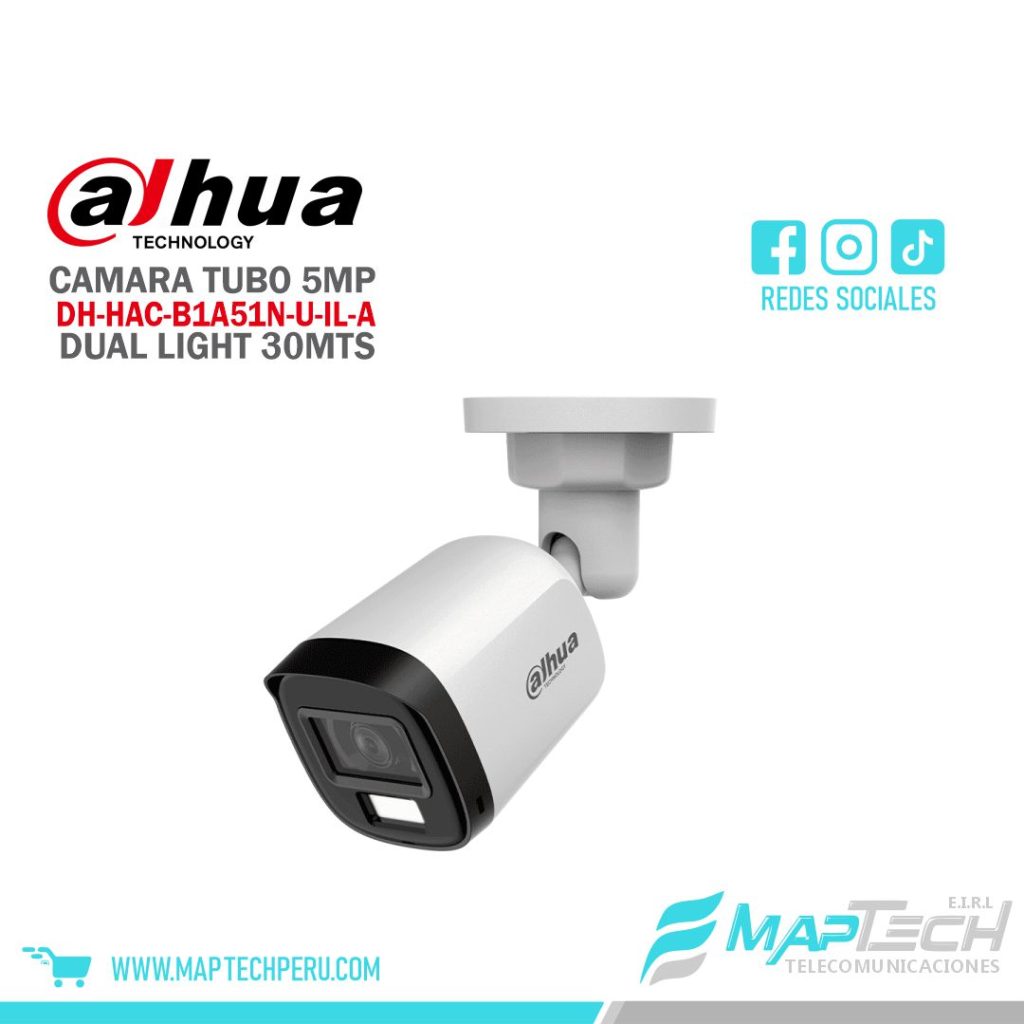 CAMARA ANALOGA TUBO 2 MP, SMART DUAL LIGHT, MICROFONO INCORPORADO, DISTANCIA 30 MTS, PROTECCION IP67 DAHUA