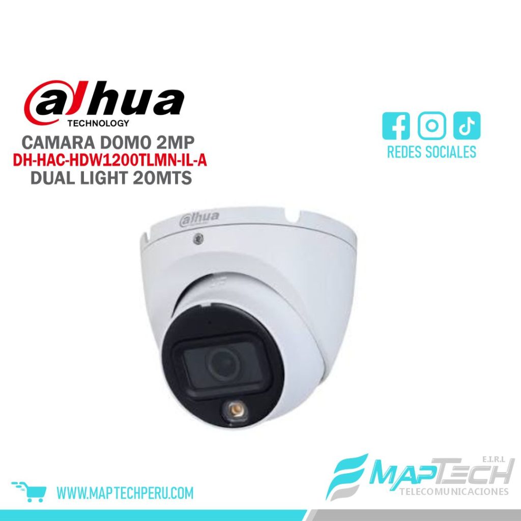 CAMARA ANALOGA EYEBALL 2MP, SMART DUAL LIGHT, DISTANCIA 20 MTS, MICROFONO INCORPORADO, PROTECCION IP67 DAHUA