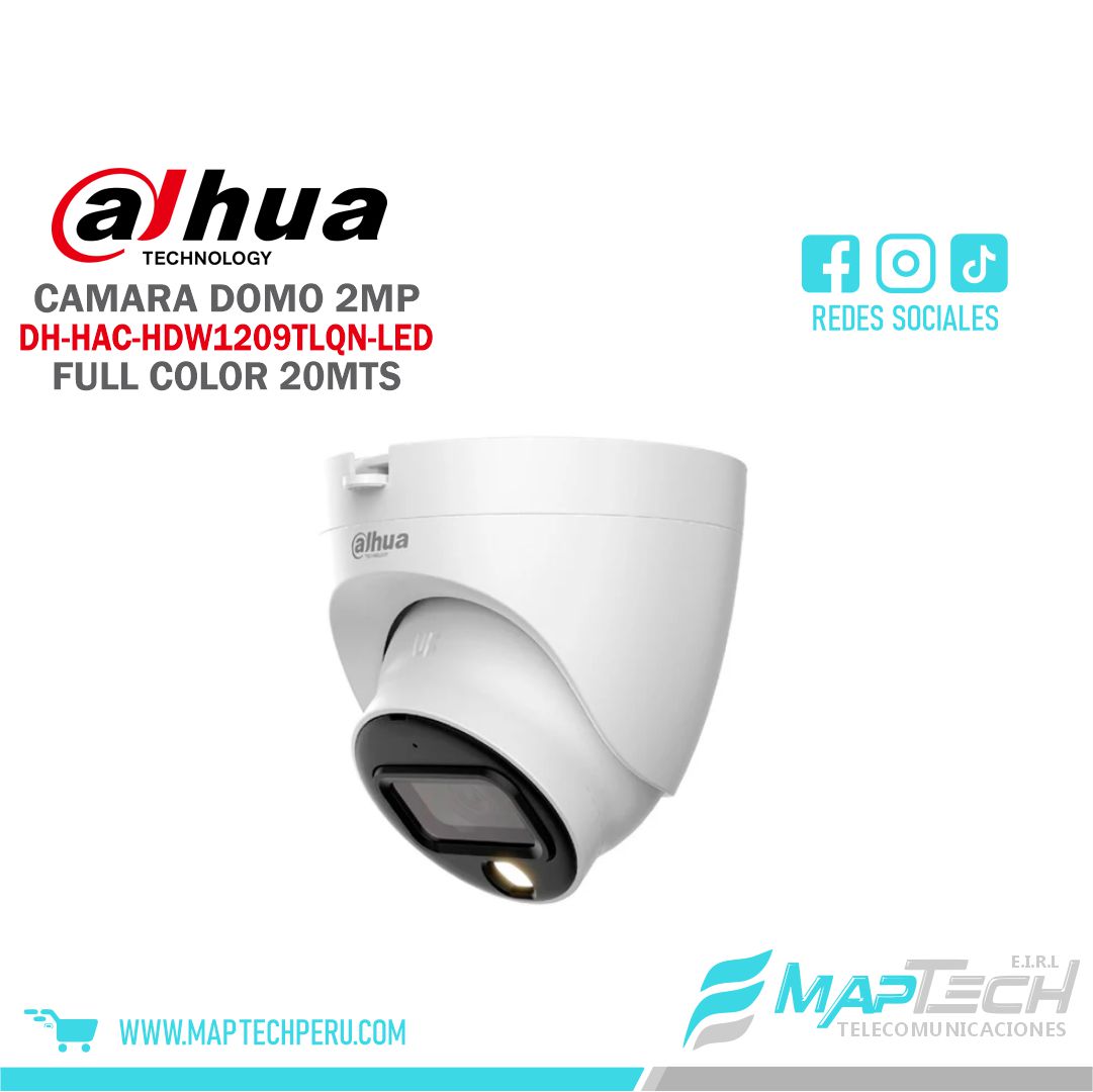 CAMARA ANALOGA DOMO EYEBALL 2MP, FULL COLOR, LUZ LED, DISTANCIA 20 MTS, PROTECCION IP67 DAHUA