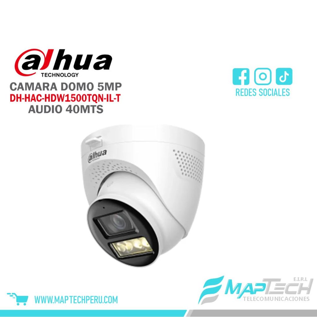 CAMARA ANALOGICA DOMO 5MP, MICROFONO Y ALTAVOZ INCORPORADO, DISTANCIA 40 MTS, PROTECCION IP67 DAHUA