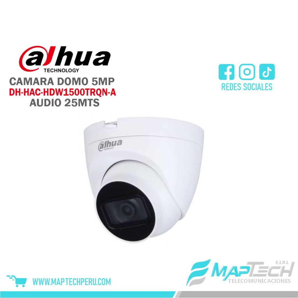 CAMARA ANALOGA DOMO EYEBALL 5MP, MICROFONO INCORPORADO, DISTANCIA 25 MTS PARA INTERIORES DAHUA