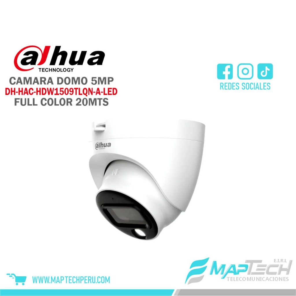 CAMARA ANALOGA DOMO 5MP, FULL COLOR, MICROFONO INCORPORADO, DISTANCIA 20 MTS, PROTECCION IP67 DAHUA