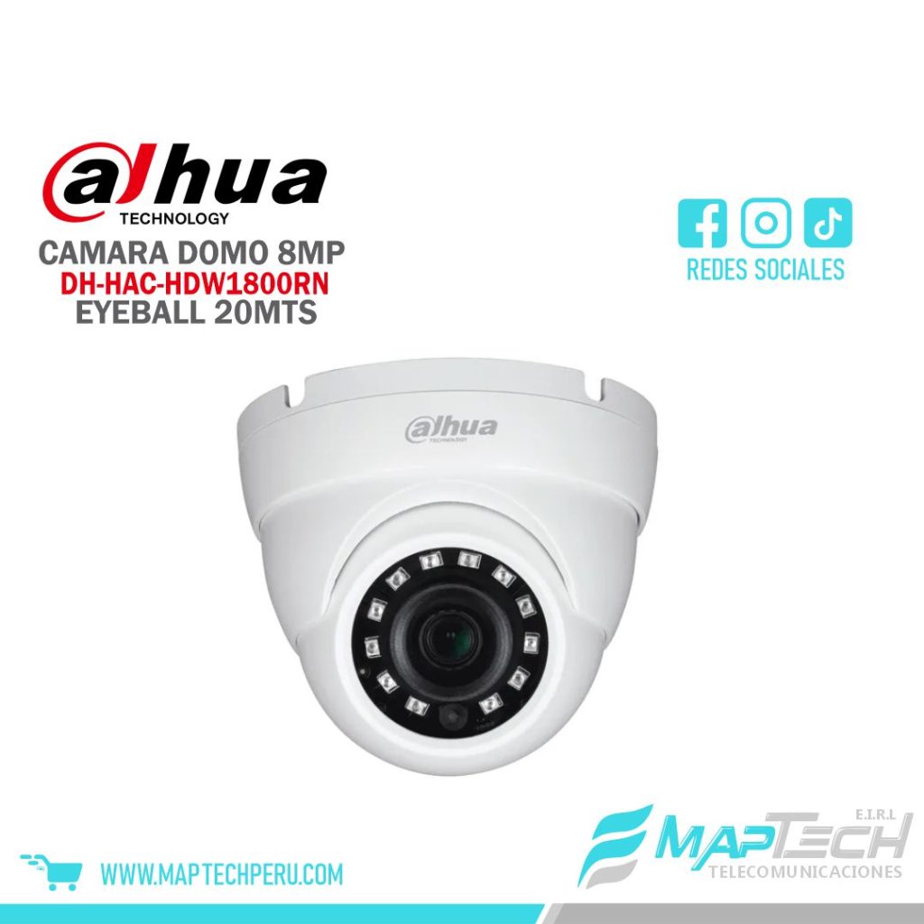 CAMARA ANALOGA DOMO EYEBALL 8MP, DISTANCIA 20 MTS PARA INTERIORES DAHUA