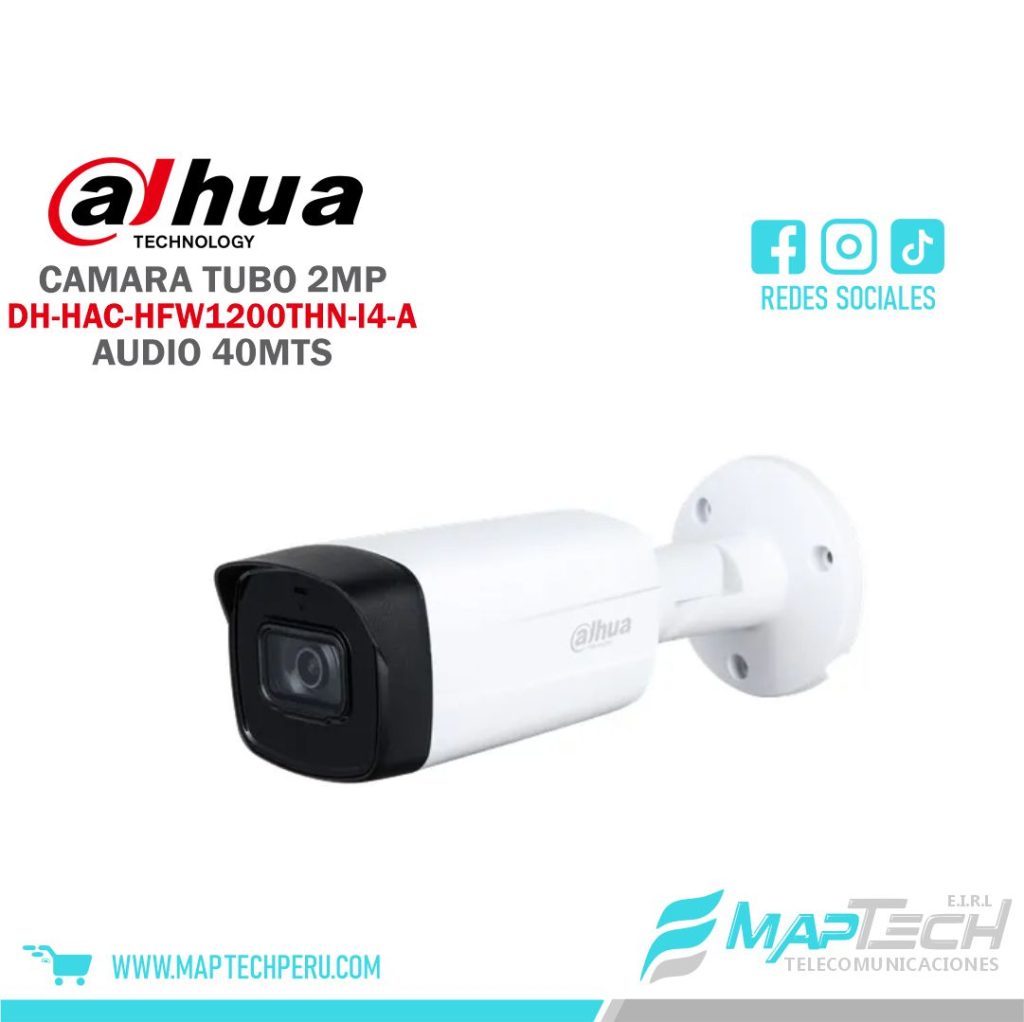 CAMARA TUBO 2 MP, MICROFONO INCORPORADO, DISTANCIA 40 MTS, PROFTECION IP67 DAHUA
