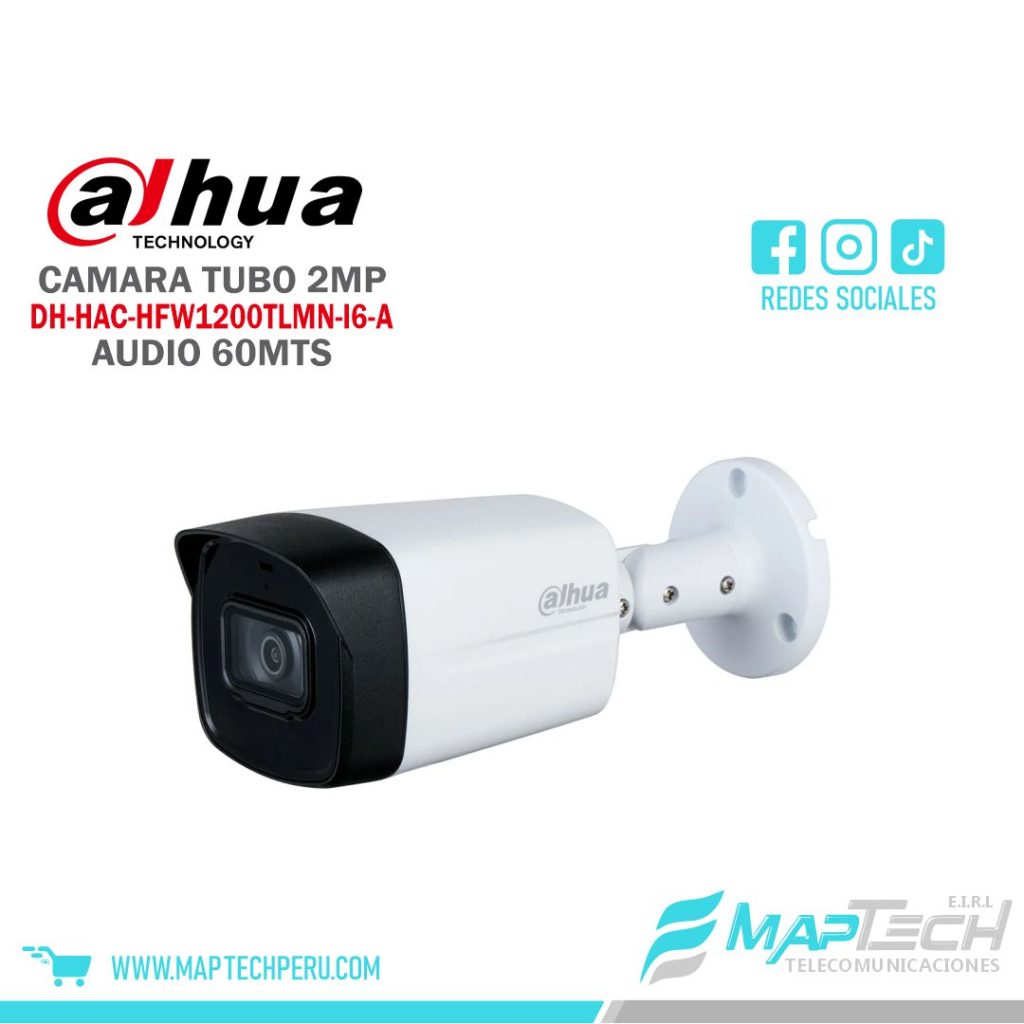 CAMARA TUBO 2MP, MICROFONO INCORPORADO, DISTANCIA 60 MTS, PROTECCION IP67 DAHUA