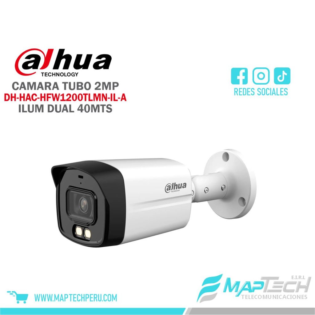 CAMARA TUBO 2MP, ILUMINACION DUAL INTELIGENTE, MICROFONO INCORPORADO, DISTANCIA 40 MTS, PROTECCION IP67 DAHUA