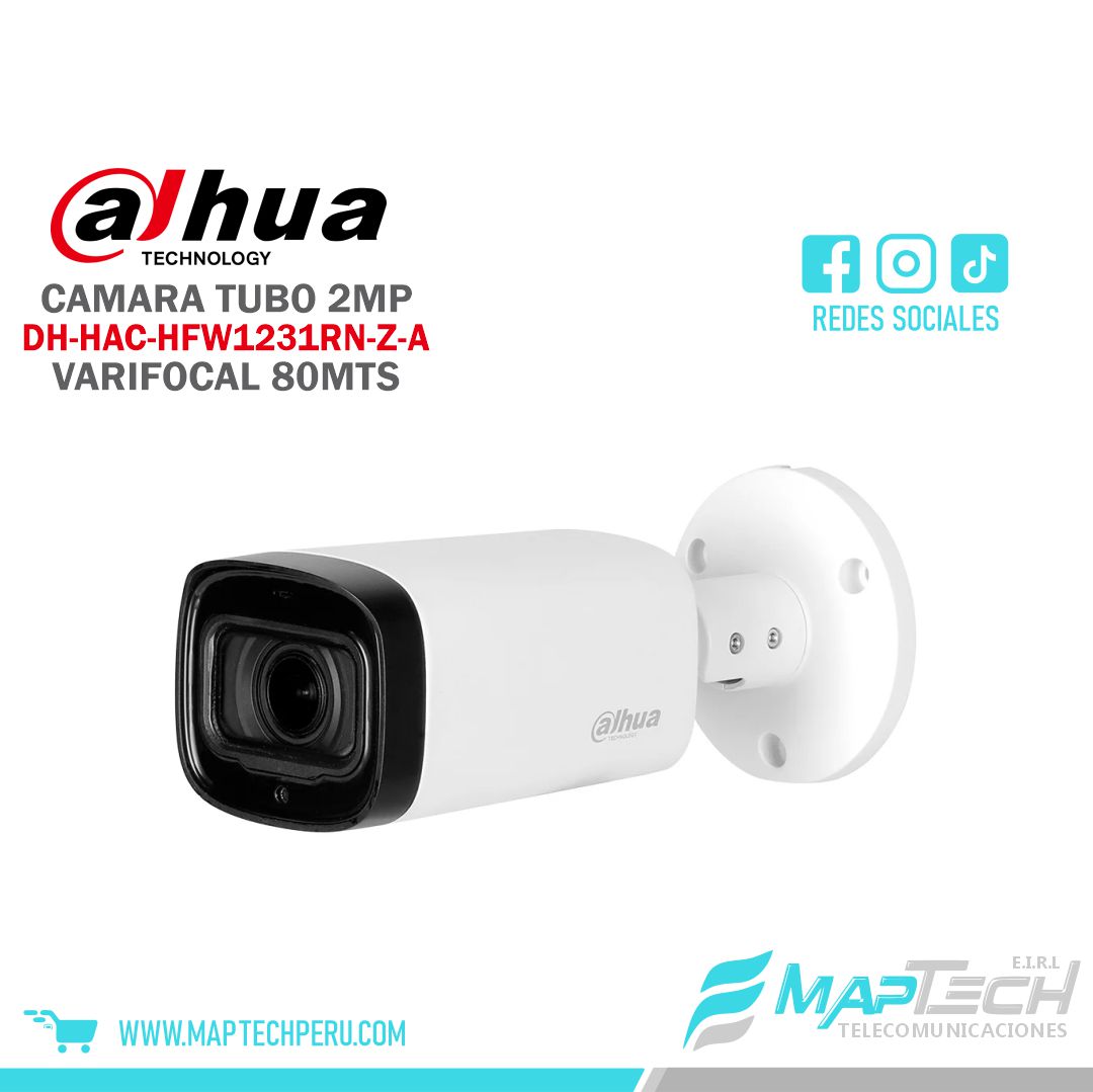 CAMARA TUBO 2MP, LENTE VARIFOCAL, AUDIO DISTANCIA 80 MTS, PREOTECCION IP67 DAHUA