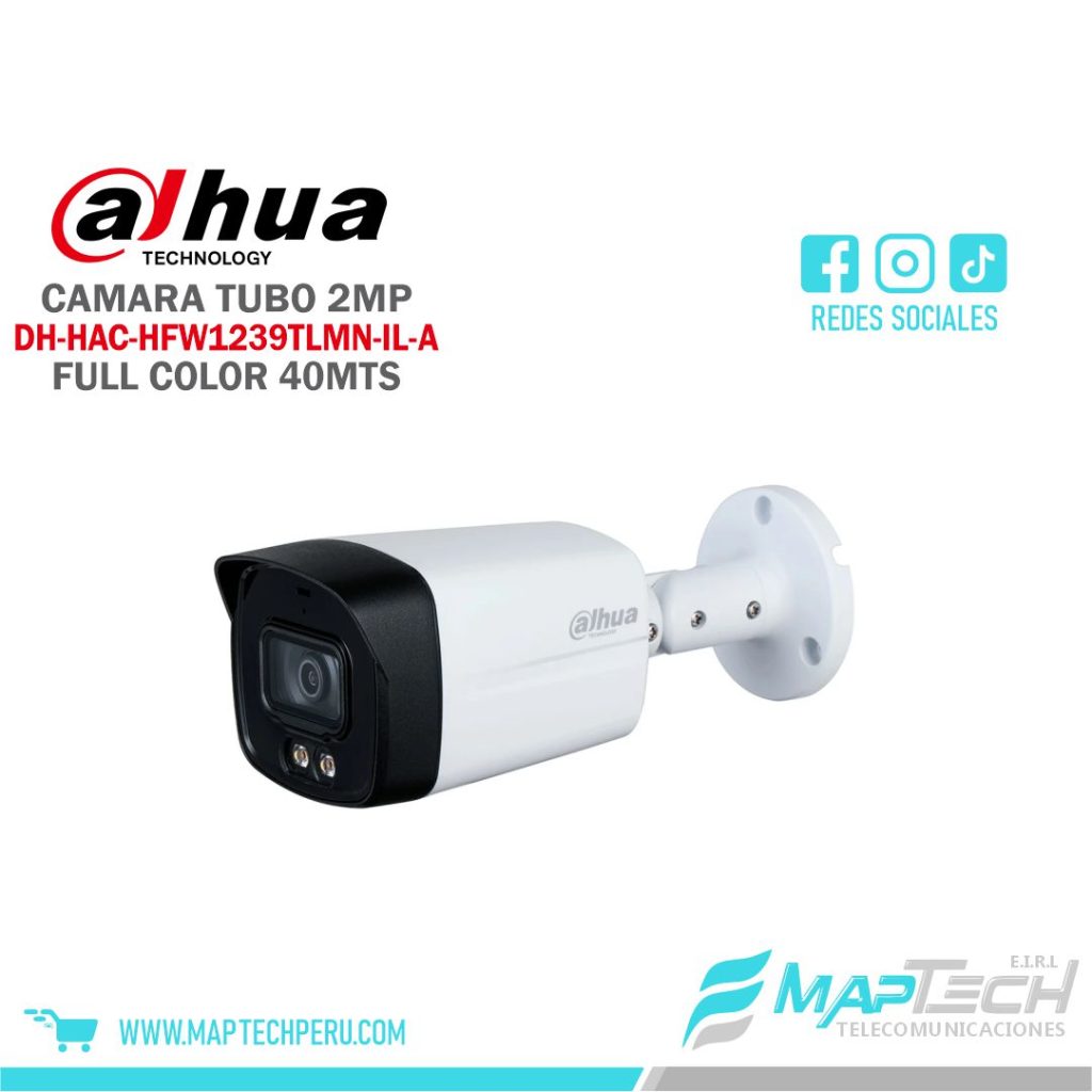 CÁMARA TUBO 2MP, SMART DUAL LIGHT, FULL COLOR, MICROFONO INCORPORADO, DISTANCIA 40 MTS, PROTECCION IP67 DAHUA