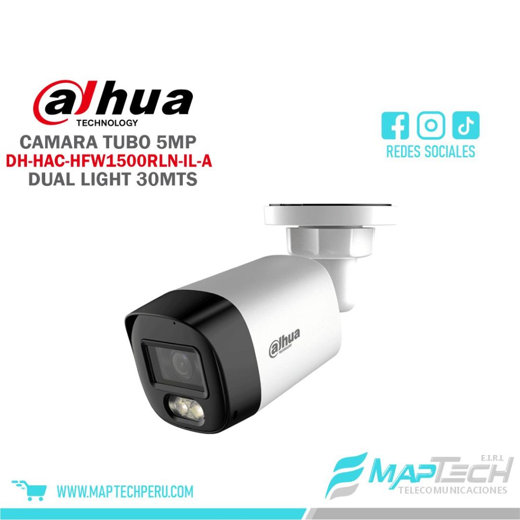 CAMARA ANALOGA TUBO 5MP, SMART DUAL LIGHT, DISTANCIA 30 MTS, MICROFONO INCORPORADO, PROTECCION IP67 DAHUA