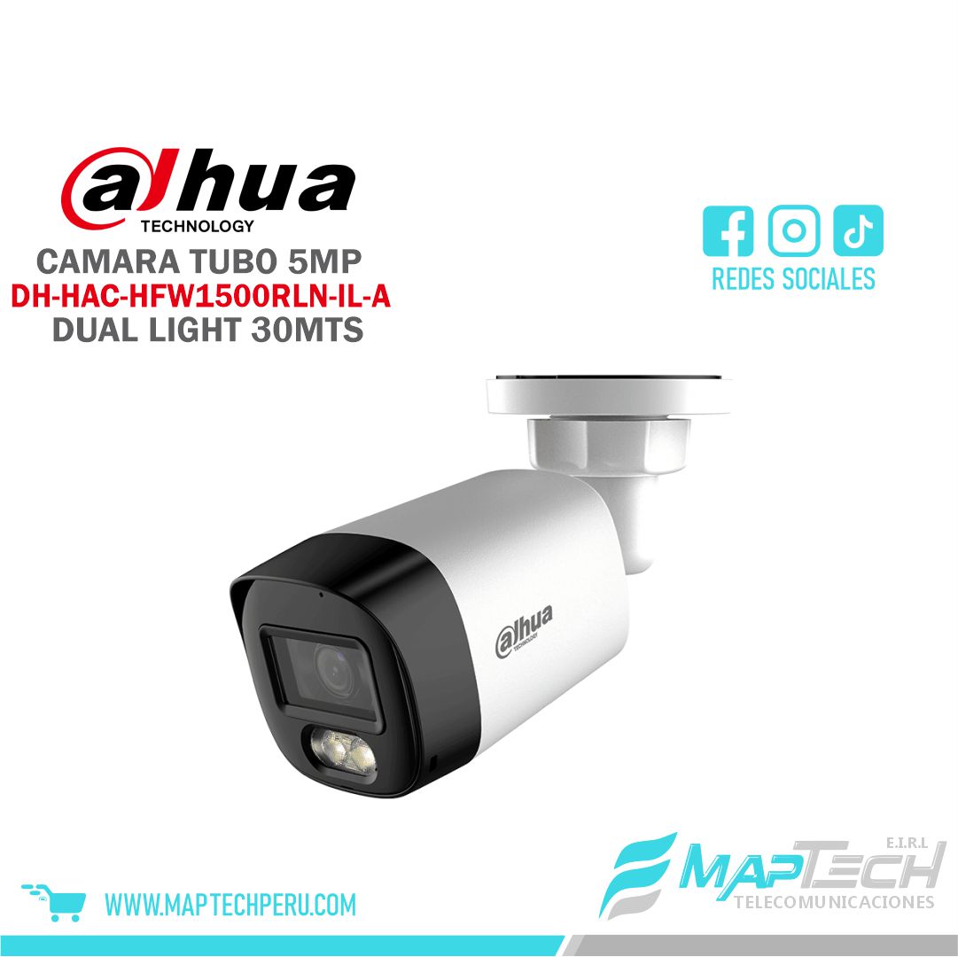 CAMARA ANALOGA TUBO 5MP, SMART DUAL LIGHT, DISTANCIA 30 MTS, MICROFONO INCORPORADO, PROTECCION IP67 DAHUA