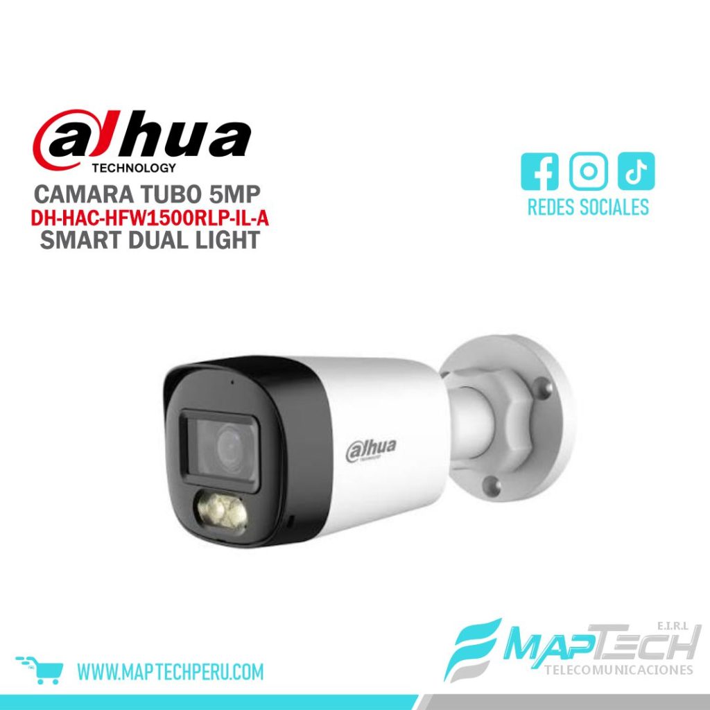CAMARA ANALOGA TUBO 5MP, SMART DUAL LIGHT, DISTANCIA 30 MTS, MICROFONO INCORPORADO, PROTECCION IP67 DAHUA