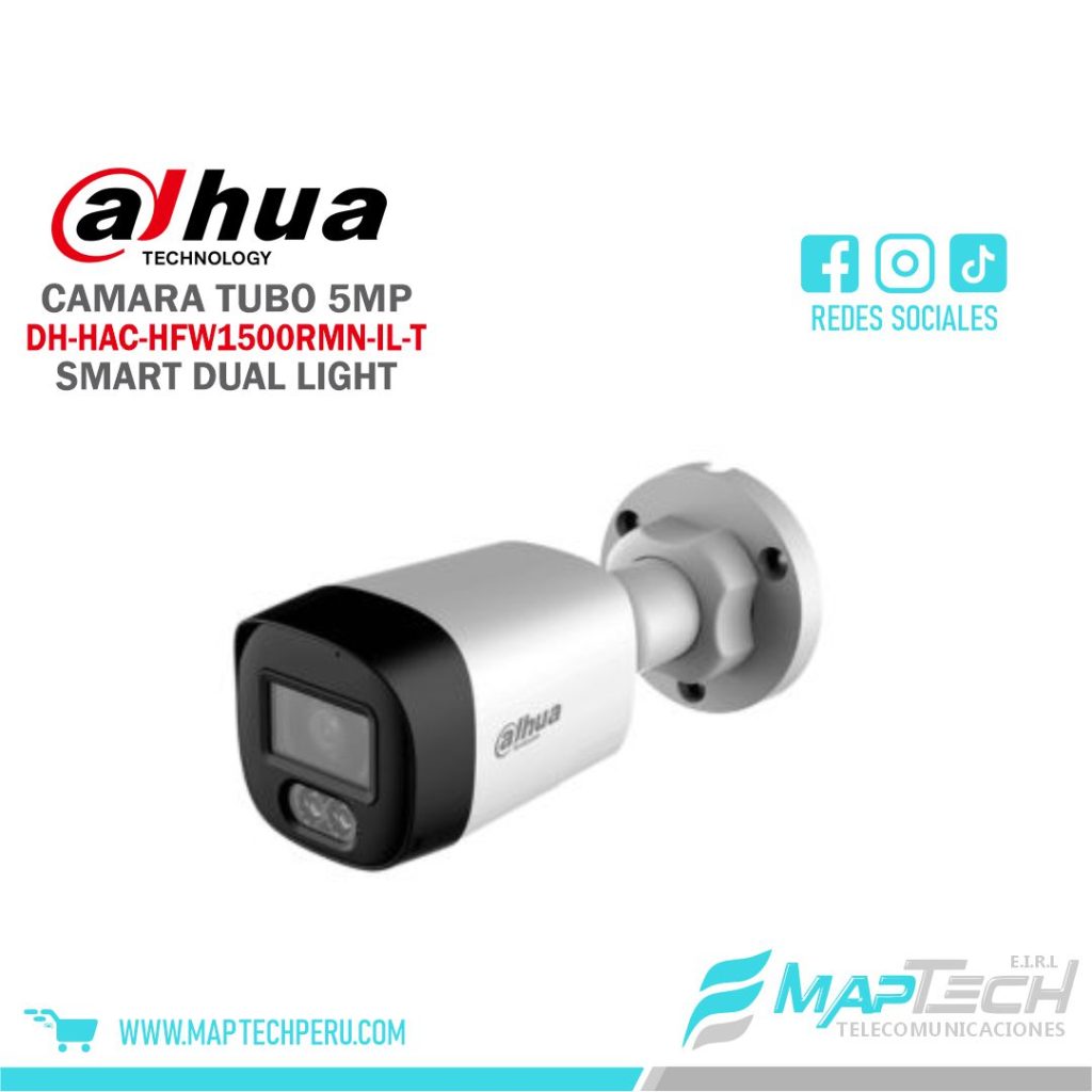 CAMARA ANALOGA TUBO 5MP, SMART DUAL LIGHT, MICROFONO Y ALTAVOZ INTEGRADOS, CARCASA DE METAL PROTECCION IP67 DAHUA