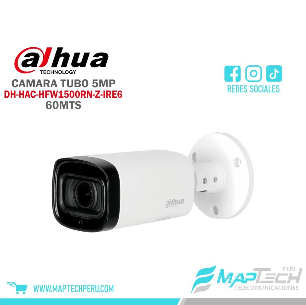 CAMARA TUBO 5MP LENTE VARIFOCAL, PROTECCION IP67, DISTANCIA 60 MTS DAHUA