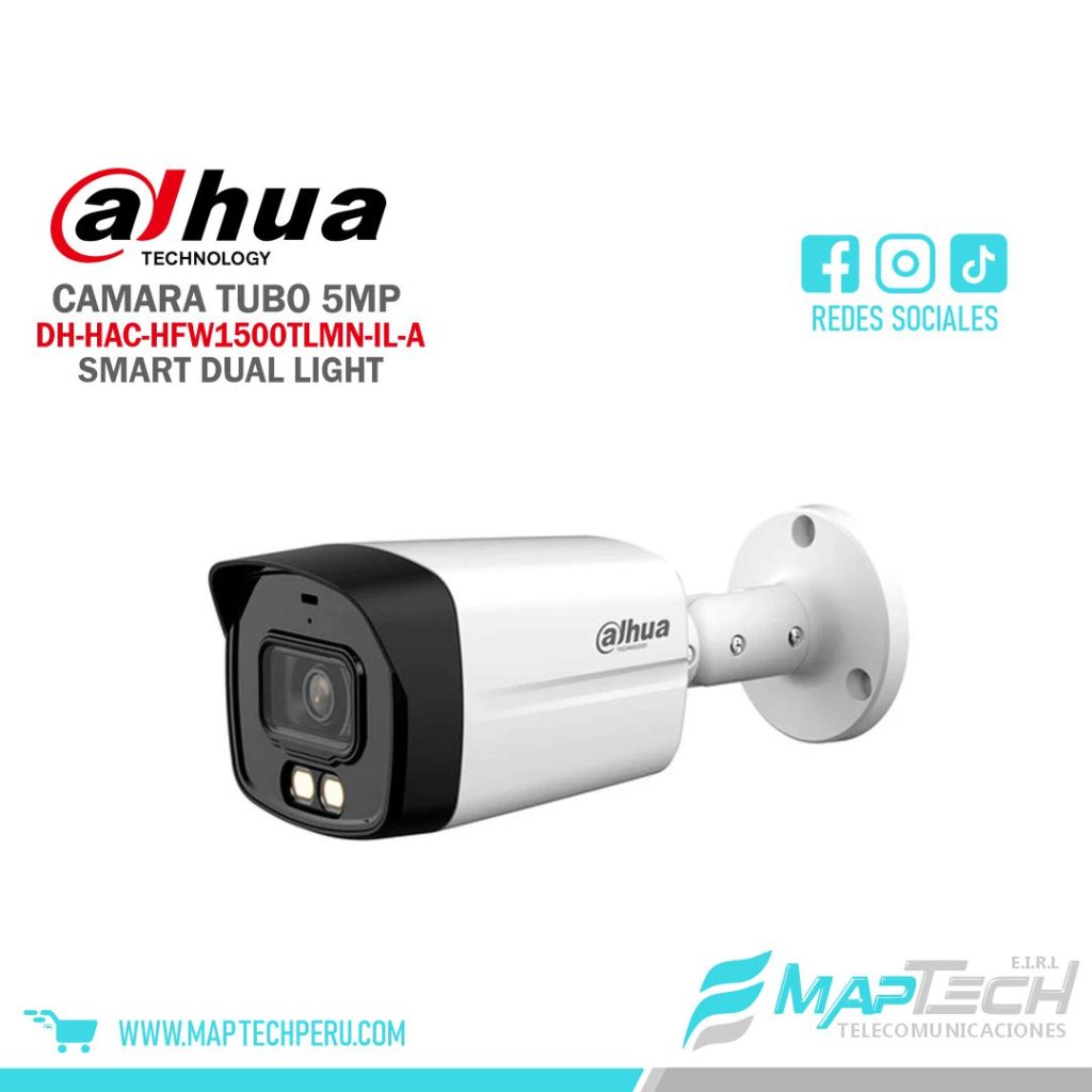 CAMARA ANALOGA TUBO 5MP, SMART DUAL LIGHT, MICRIFONO INCORPORADO, DISTANCIA 40MTS, PROTECCION IP67 DAHUA