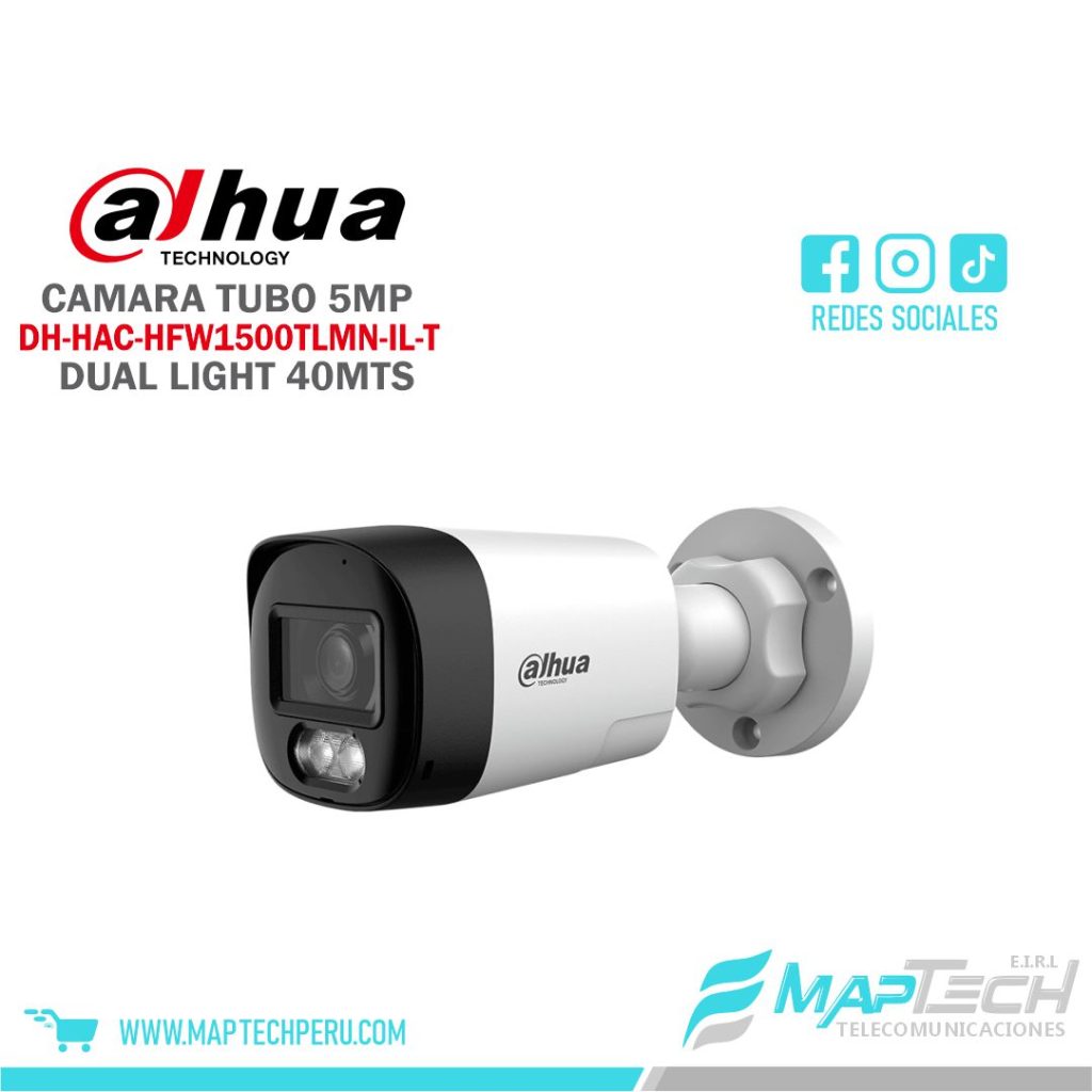 CAMARA ANALOGA TUBO 5MP, SMART DUAL LIGHT, MICROFONO Y ALTAVOZ INTEGRADOS, DISTANCIA 40MTS, PROTECCION IP67 DAHUA