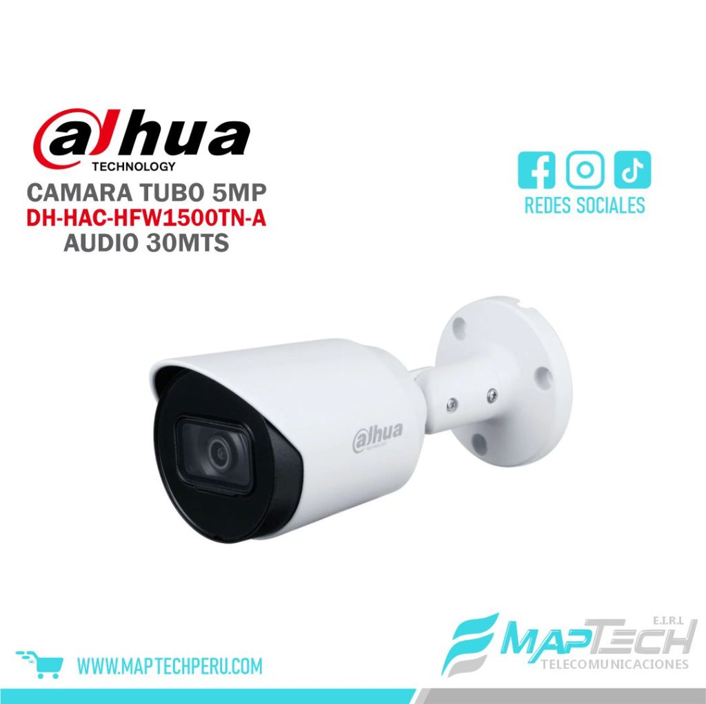 CAMARA CAMARAS TUBO 5MP, MICROFONO INCORPORADO, DISTANCIA 30 MTS, PROTECCION IP67 DAHUA
