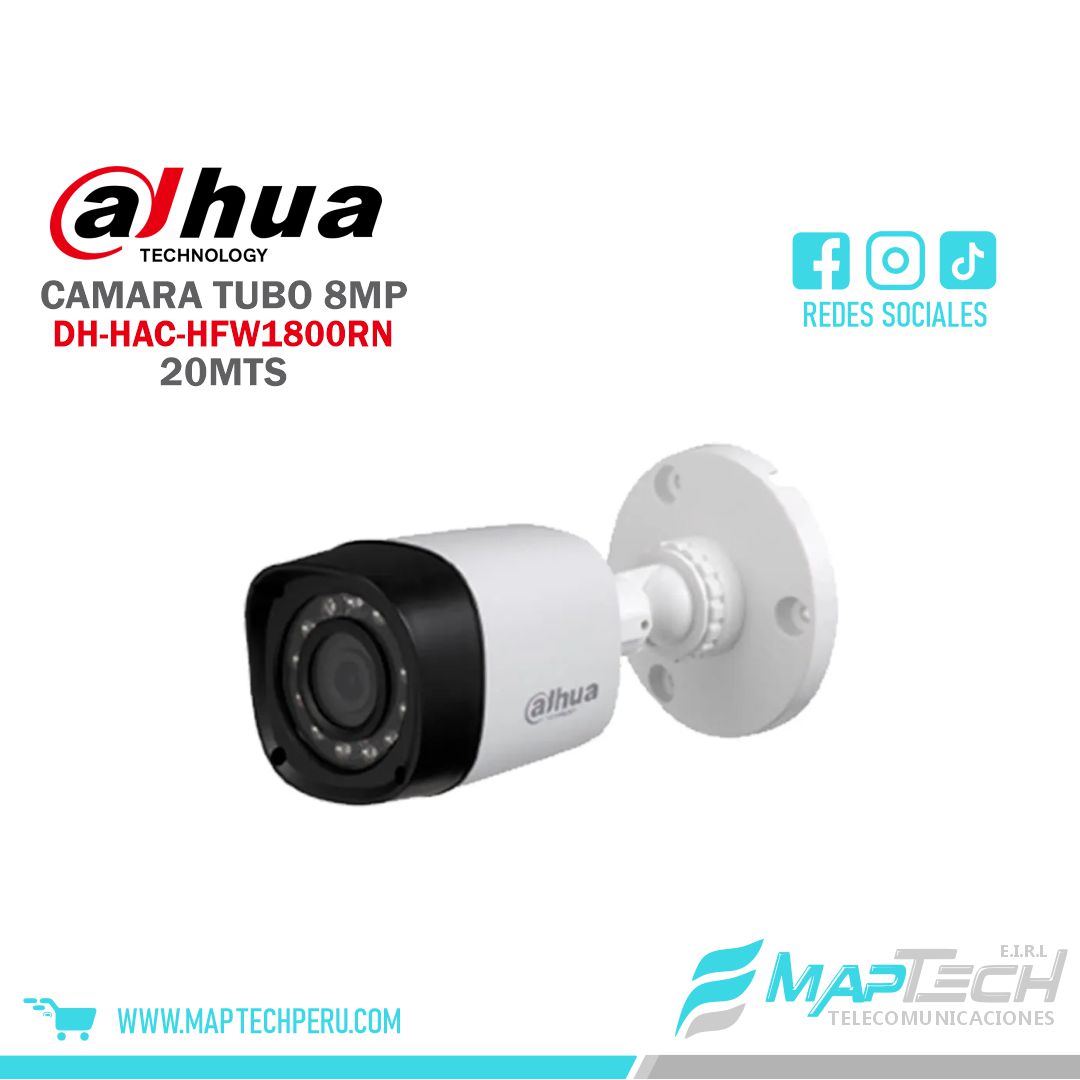 CAMARA TUBO 8MP, PROTECCION IP67, DISTANCIA 20 MTS DAHUA