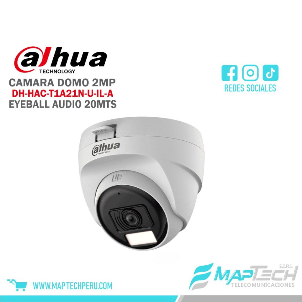 CAMARA ANALOGA DOMO EYEBALL 2MP, SMART DUAL LIGHT, MICROFONO INCORPORADO, DISTANCIA 20 MTS PARA INTERIORES DAHUA