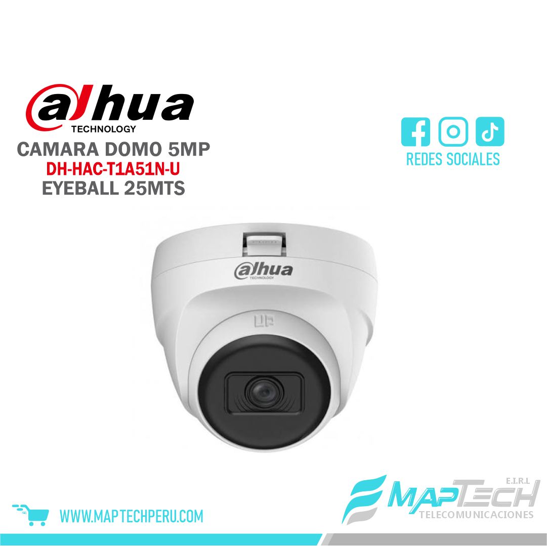 CAMARA ANALOGA DOMO EYEBALL 5MP, DISTANCIA 25 MTS, PARA INTERIORES DAHUA