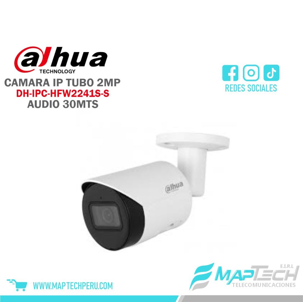 CAMARA IP TUBO 2MP, WIZSENSE, DISTANCIA 30M, MICROFONO INCORPORADO, PROTECCION IP67, POE DAHUA