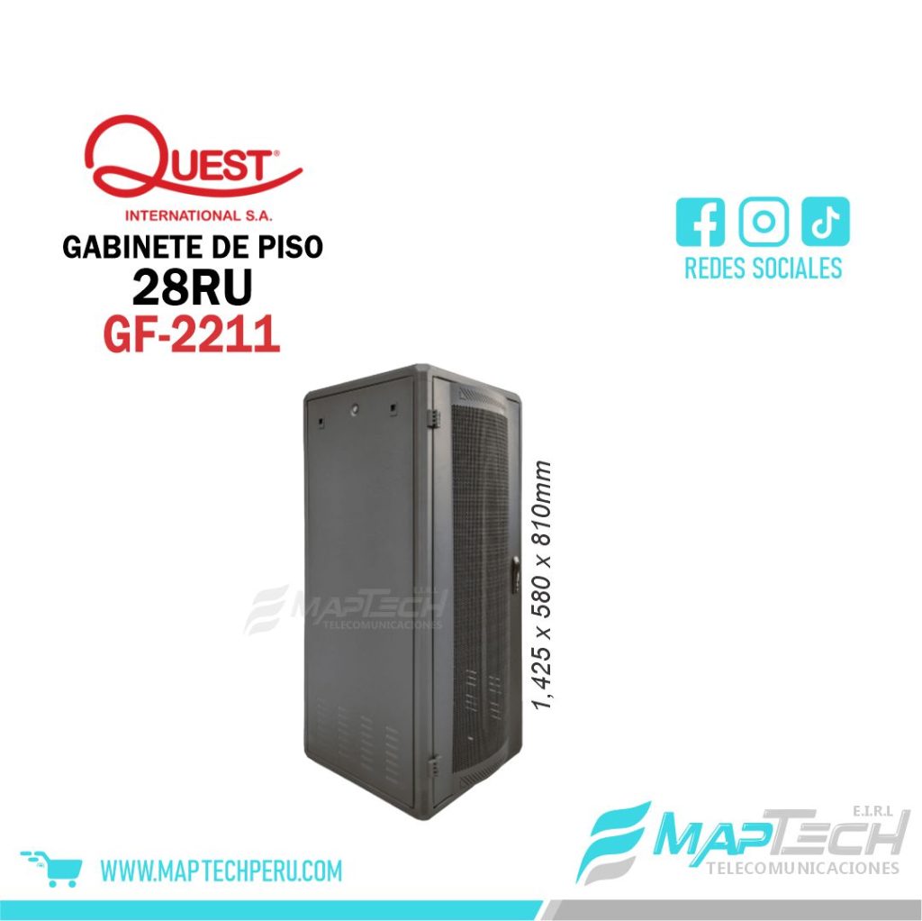 Gabinete de Piso 28RU 1,425 x 580 x 810mm Negro QUEST