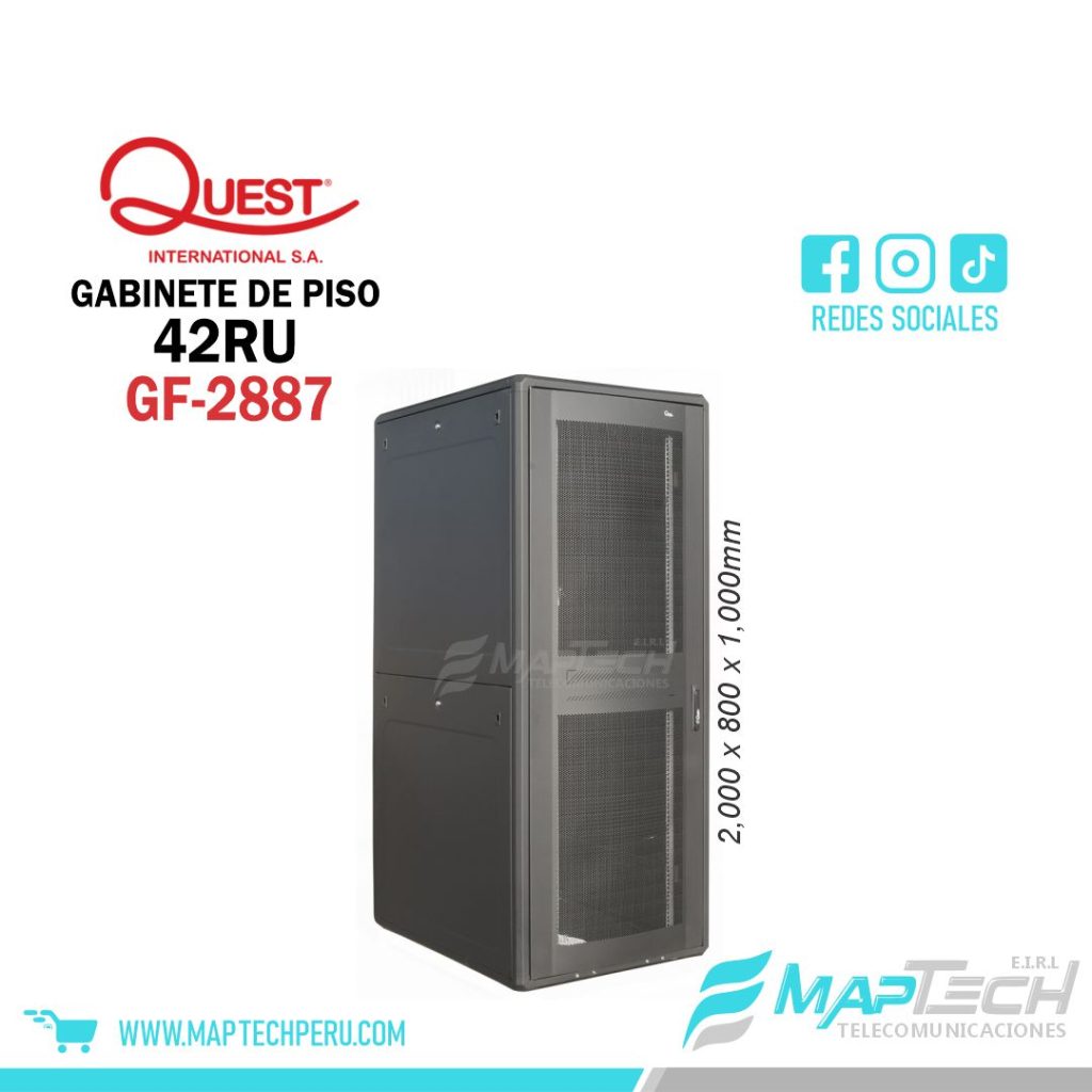 Gabinete de Piso 42RU 2,000 x 800 x 1,000mm Negro QUEST