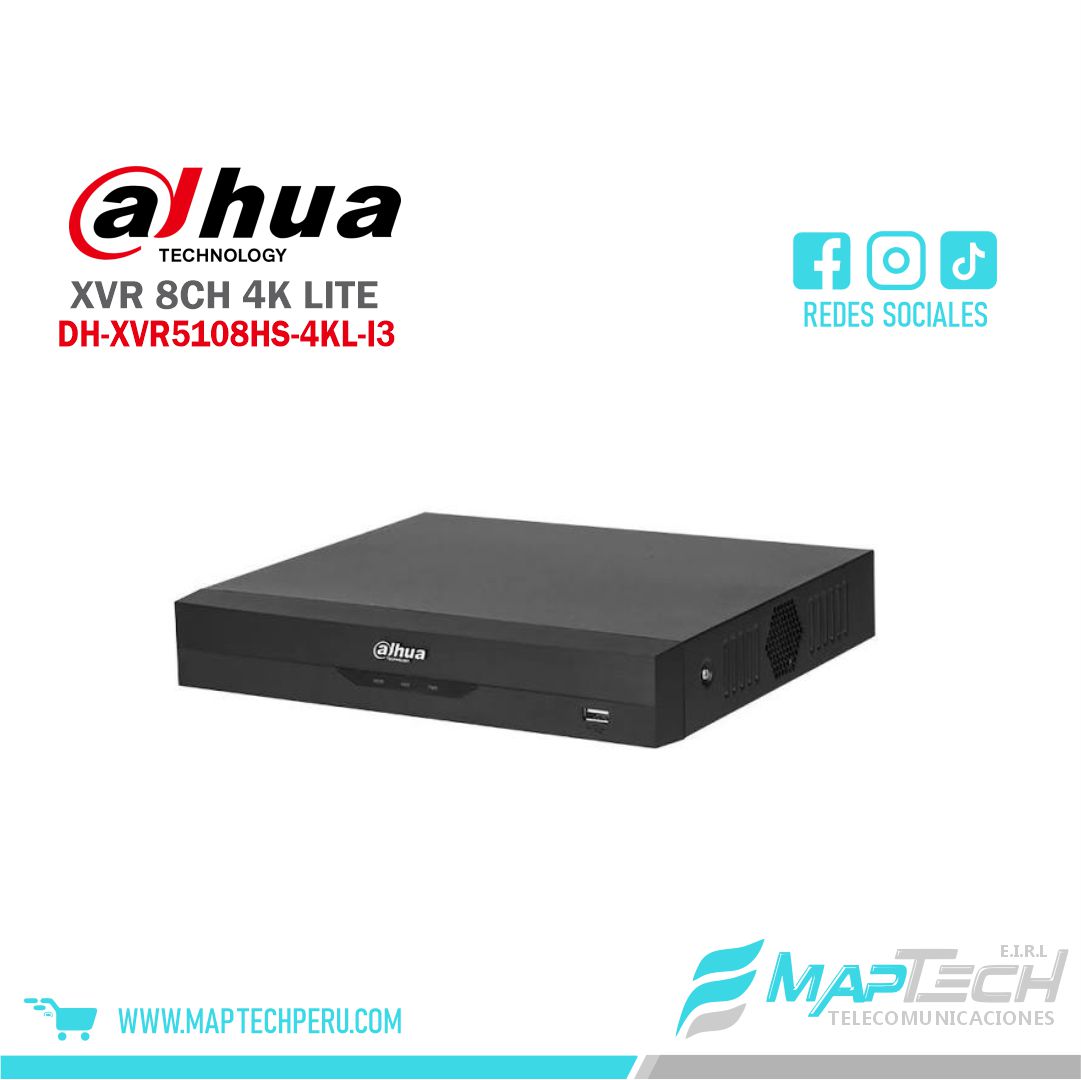 GRABADOR DAHUA XVR WIZSENSE SERIE I3 8 CANALES PENTA-BRID 4K LITE, 1 BAHÍA HDD, AUDIO BIDIRECCIONAL POR COAXIAL
