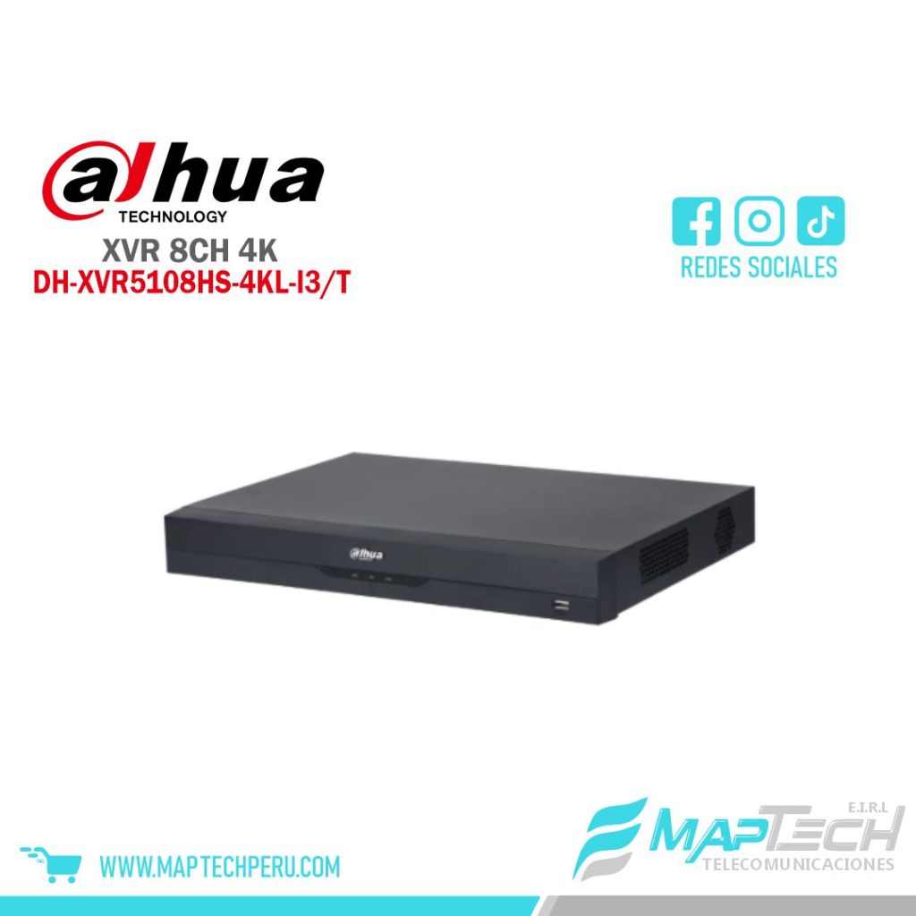 GRABADOR DAHUA XVR WIZSENSE SERIE I3 8CH PENTA-BRID 4K LITE, 1 BAHÍA HDD, AUDIO BIDIRECCIONAL POR COAXIAL