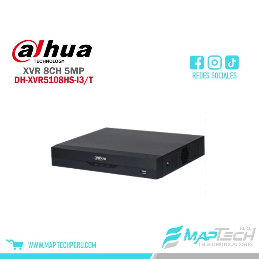 GRABADOR DAHUA XVR WIZSENSE SERIE I3 8CH PENTA-BRID 5MP/1080P, 1 BAHÍA HDD, AUDIO BIDIRECCIONAL POR COAXIAL