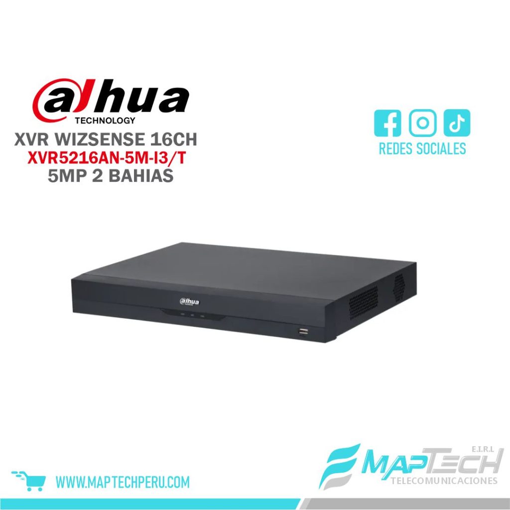 GRABADOR DAHUA XVR WIZSENSE SERIE AN 16CH PENTA-BRID 5MP, 2 BAHÍAS HDD